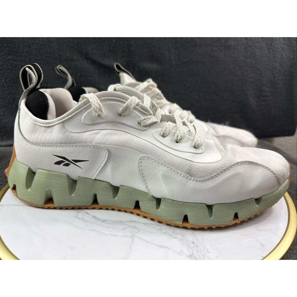 Reebok Zig Dynamica 2 Mens 11.5 White Green Gum Running Shoes Athletic Sneakers